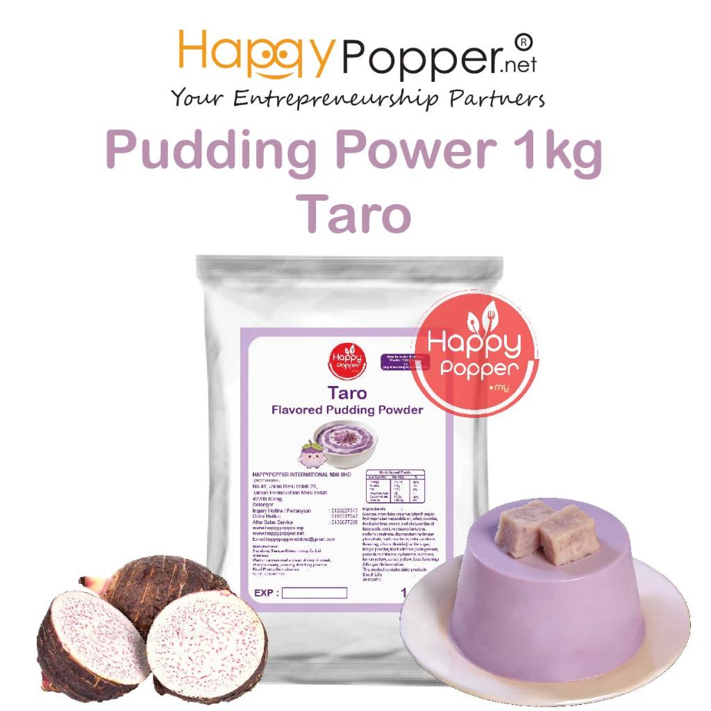 HAPPYPOPPER Instant Pudding Powder Taro 1kg Premix Serbuk Puding Keladi 1 kg Topping Dessert Beverage 芋头风味布丁粉 1公斤