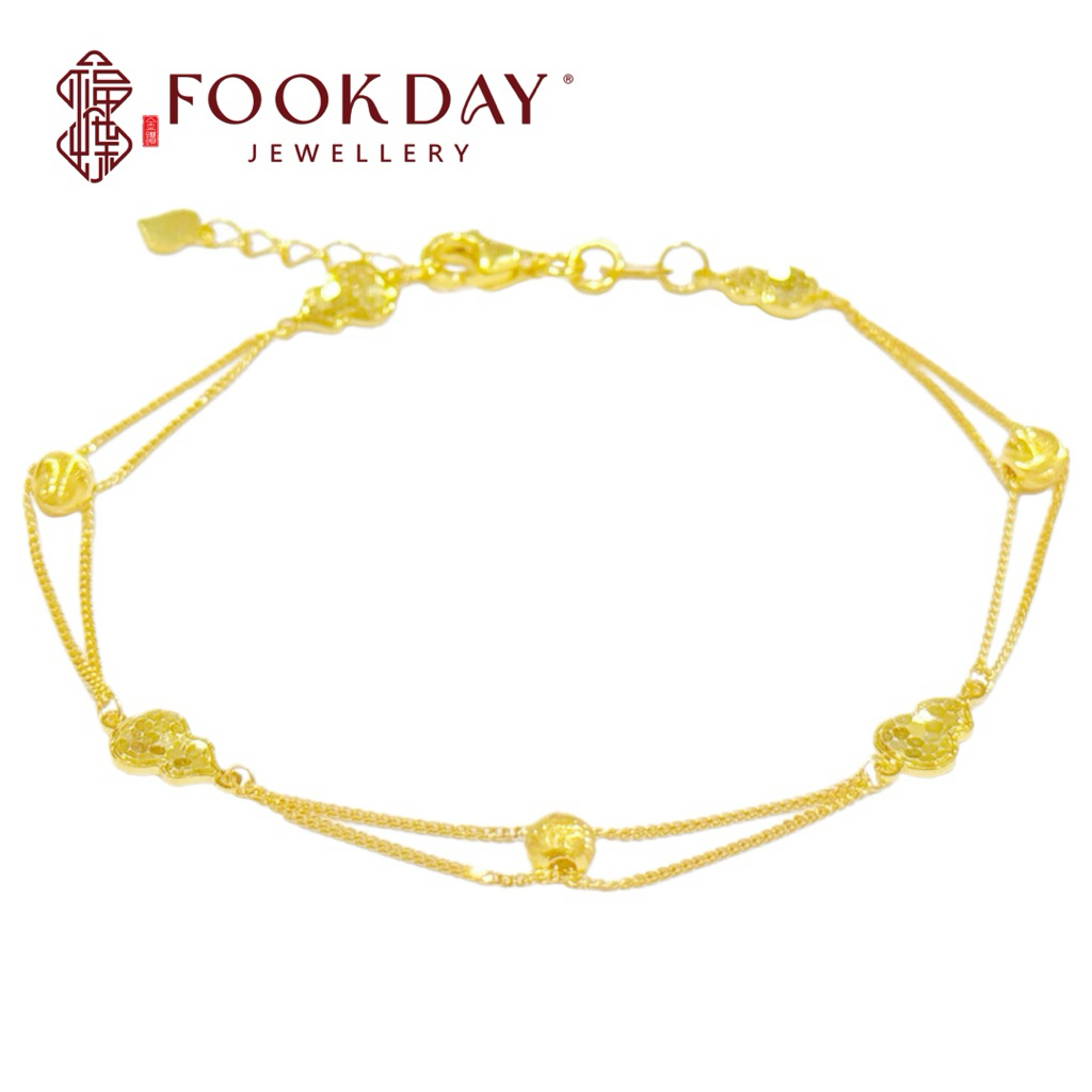 FOOKDAY 916 黄金双层葫芦金珠手链 Gold 916 Gourd Bracelet Emas 916 Rantai Tangan Labu Bajet Hadiah