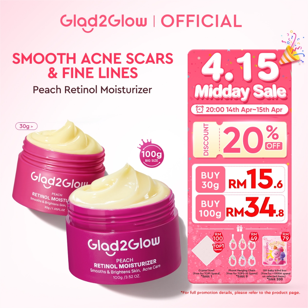 Glad2Glow Peach Retinol Moisturizer Smooth Acne Scar Prone Skin Day Night Face Cream Anti Aging Fine Lines Skincare
