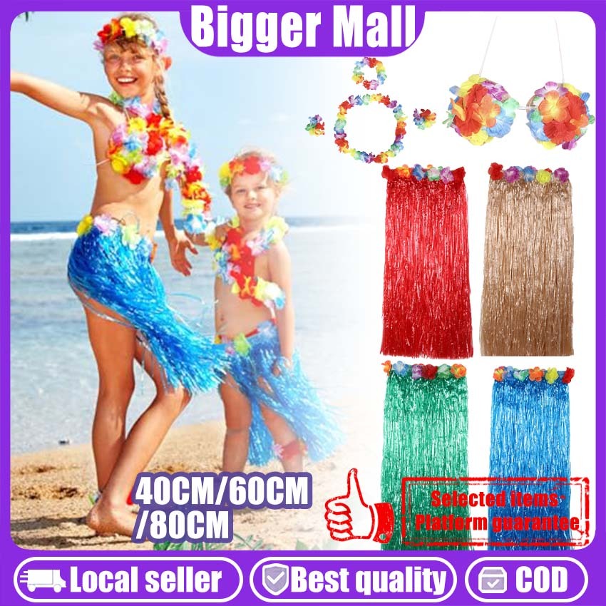 【READY STOCK】Hawaiian Hula Grass Skirt/Flowers for Kids Adults/Beach Party Costume Outfit/Hula Dance Performance Skirt