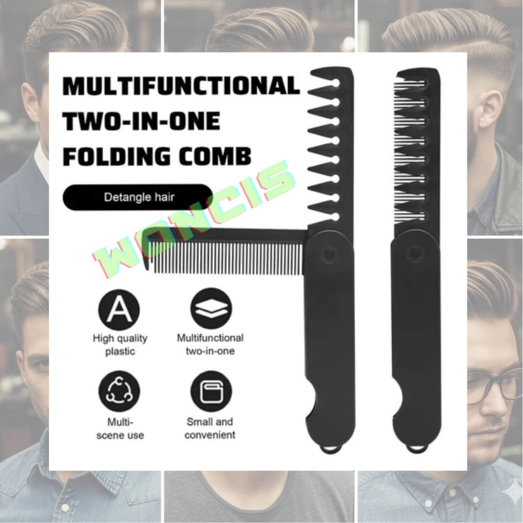 Multifunctional Portable Plastic Folding Pocket Combs for Men, Oil Head Beard Combs, Barber Hair Styling Wide Tooth Comb