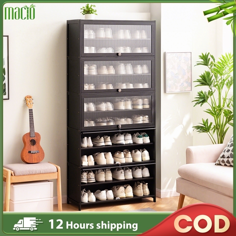 Hot Sales Bamboo Shoe Cabinet Rak Kasut Bertutup 7/9/11 Layers Almari Kasut Shoe Cabinet Outdoor 鞋柜