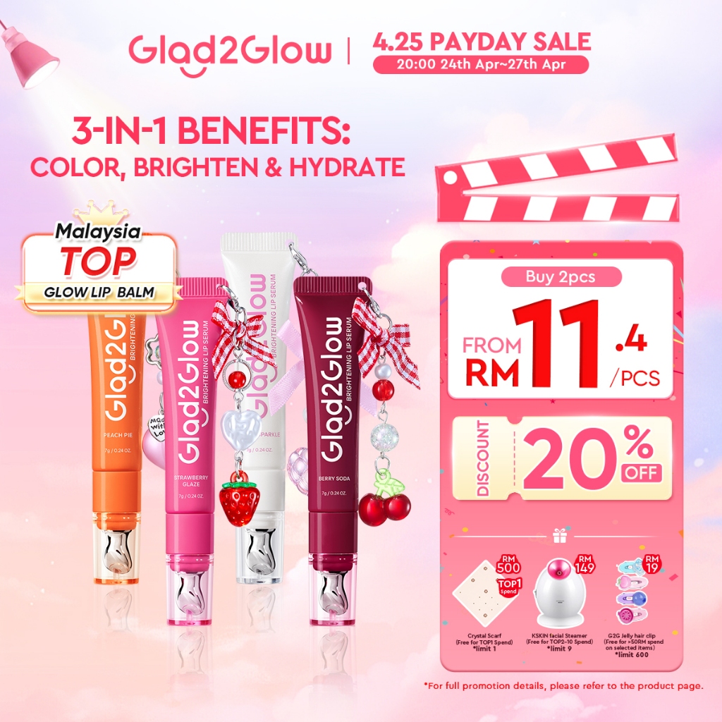 【New shade】Glad2Glow POUT CANDY Lip Gloss Brightening & Color & Hydrate 3in1 Lightweight Serum Lip Balm