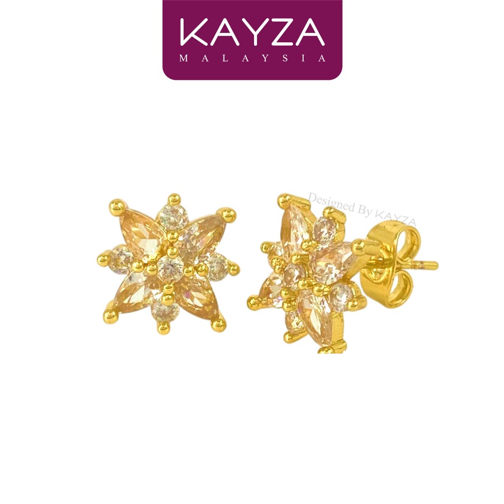ZE604 KAYZA Biss Snowflake Earrings Handcrafted Designs in Vietnamese Gold-Reka Bentuk anting-anting