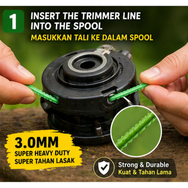 3.0MM Trimmer Line Heavy Duty | Teeth Grass Cutter Line | Mesin Rumput Tali Potong Rumput Brush Cutter Line