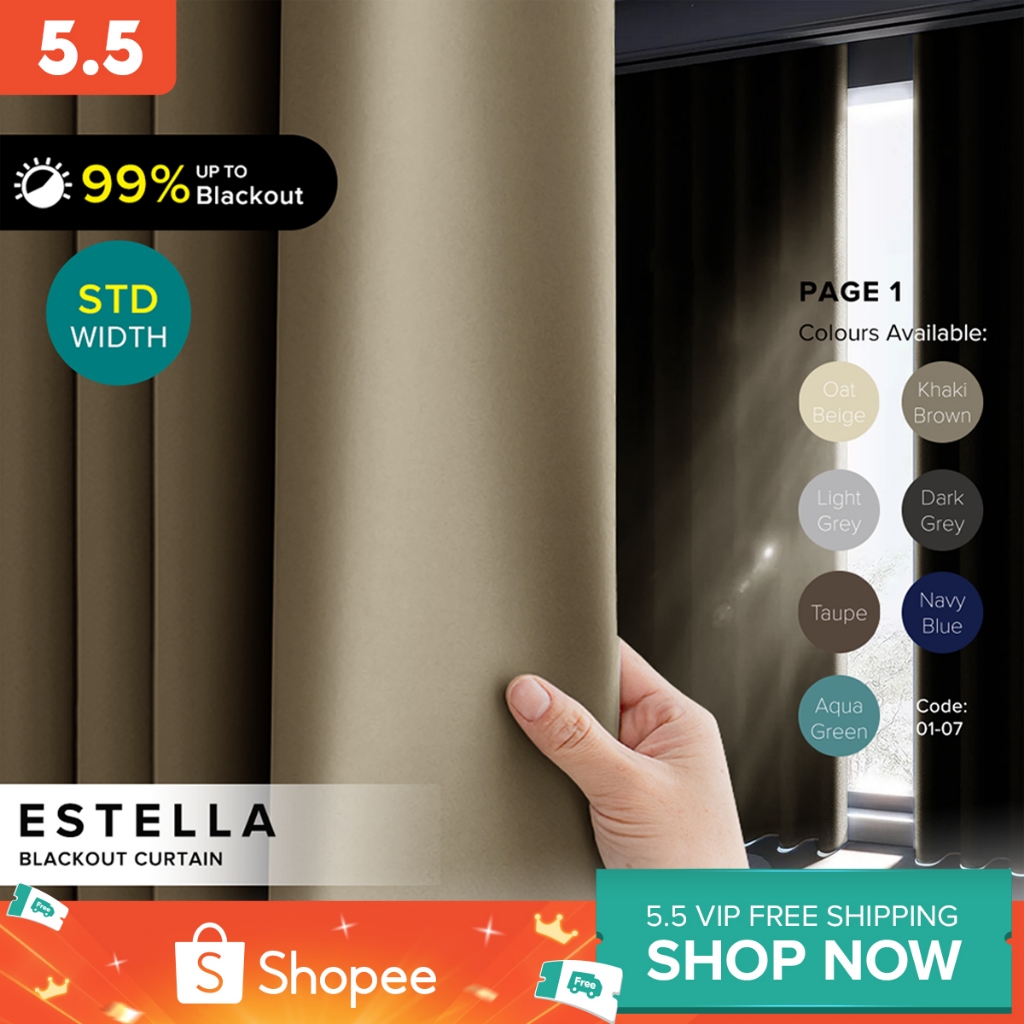 KKBS CURTAIN Estella 90-99% Blackout Curtain Ready Made Hook & Eyelet - Page 1