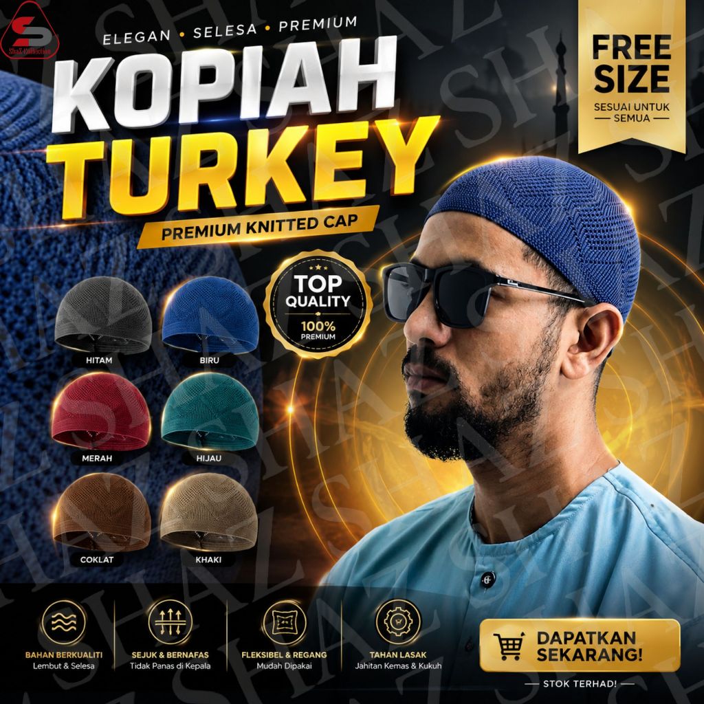 KOPIAH TURKEY Kait Cap Free Size MUSLIM UMRAH HAJI pakaian ibadah