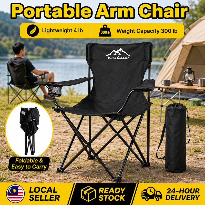 WTHB Camping Chair Kerusi Lipat Foldable Chair with Armrest Outdoor And Indoor Use Portable Fishing Chair Beach Chair