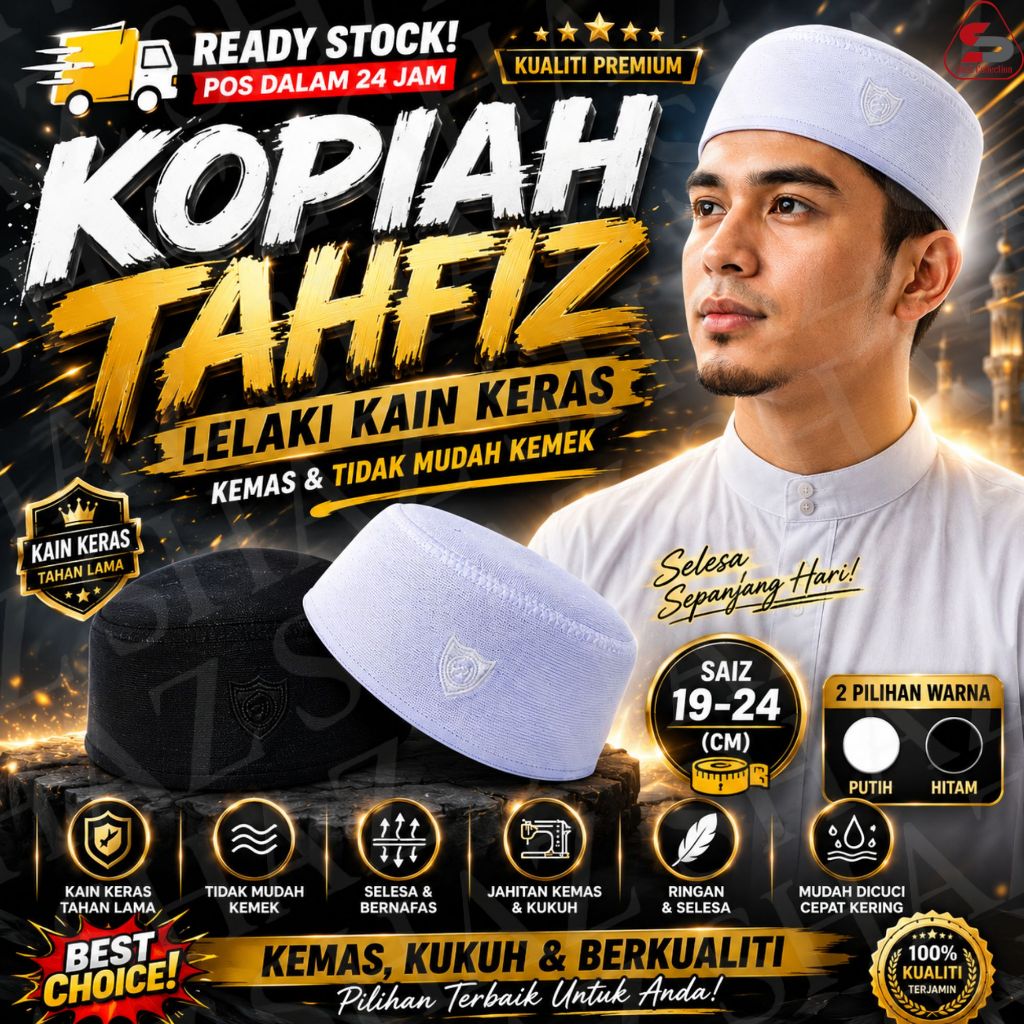 Kopiah Putih/Kopiah Hitam/Kopiah Sekolah Pakaian Tradisional Melayu