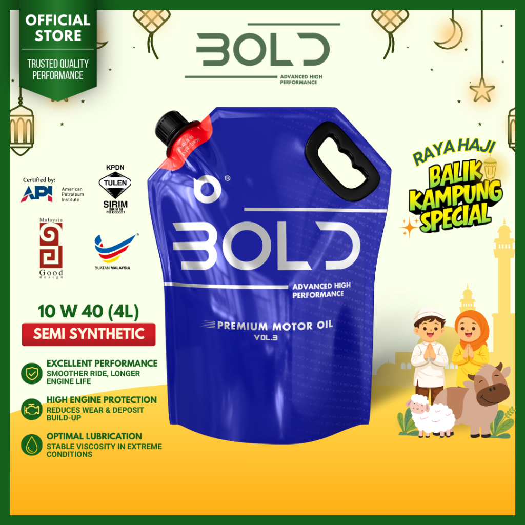 BOLD SIRIM 10w40 4L/3L Semi Synthetic SP Engine Oil Car 10w-40 Minyak Hitam Enjin Kereta Proton Toyota Honda Perodua