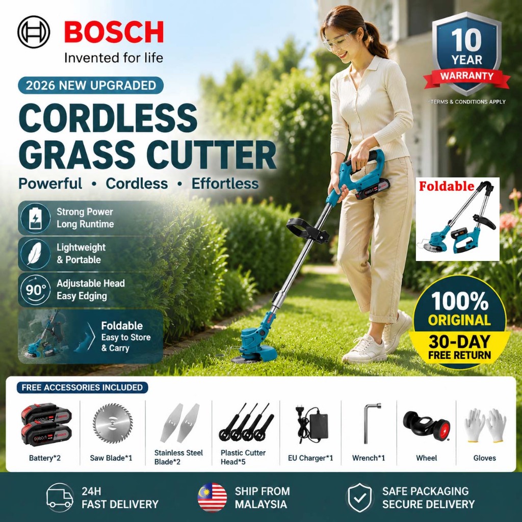 [Bosch] Mesin Rumput Bateri Cordless Portable Electric Grass Cutter Grass Trimmer Lawn Mower Mesin Potong Rumput 割草机