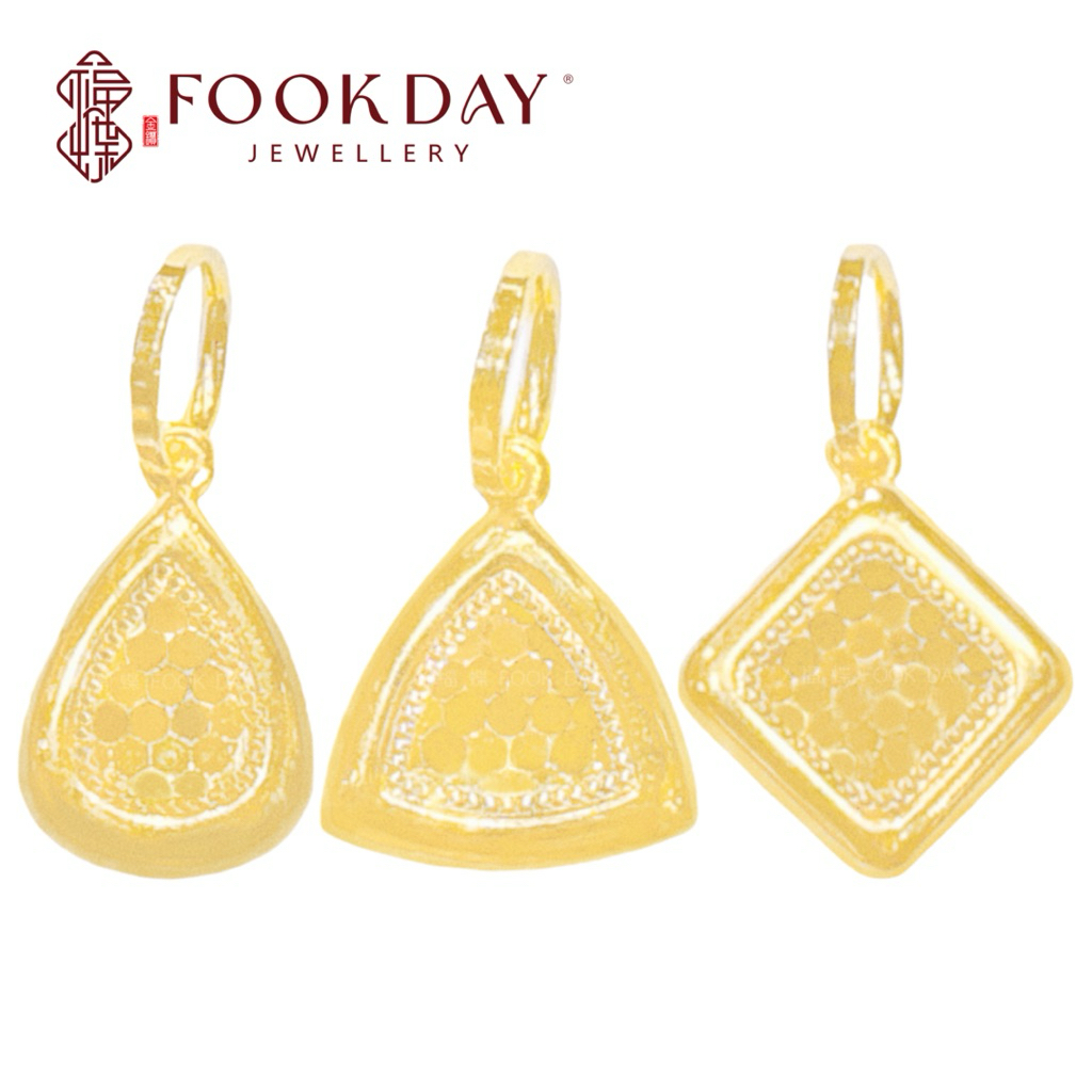 FOOKDAY 916 黄金碎碎冰水滴三角形方形吊坠 Gold 916 Water Droplets Triangle Square Pendant Emas 916 Loket Titisan Air Segi Tiga Empat