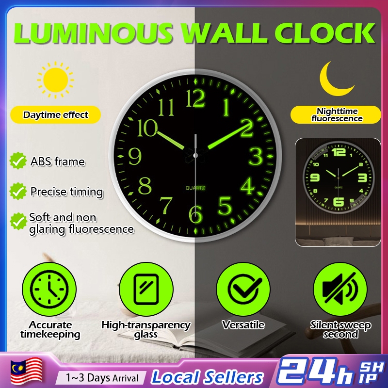 Quartz Wall Clock, Silent Time Accuracy Luminous Wall Clock, Living Room Decoration Plastic Round Fashion Digital Clock
