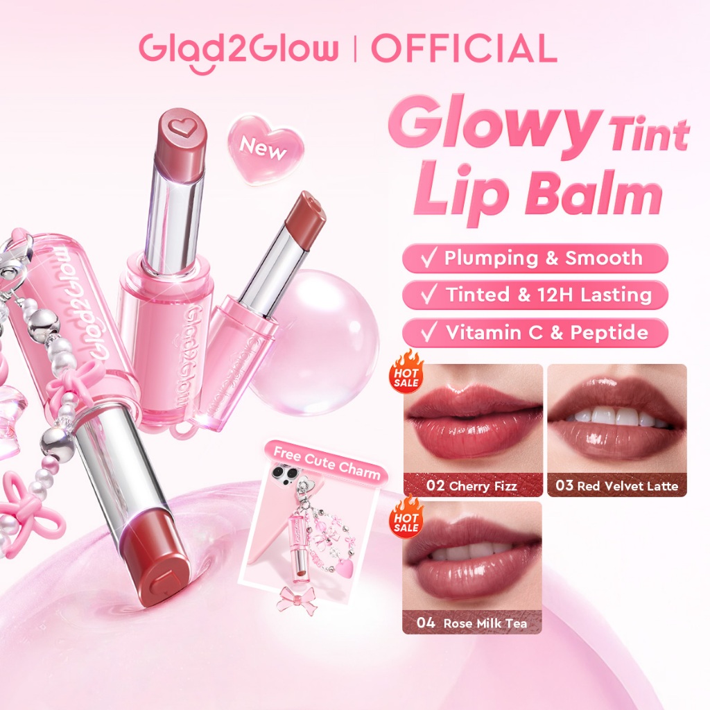 【Live Extra-NEW LAUNCH】Glad2Glow 3-IN-1 GLOWY TINT LIP BALM Brightening Formula Boost Lip Vitality HydraLock