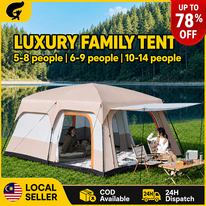 💥 Family Khemah 5-8-12 Person Large Camping Tent Outdoor Waterproof Home Tent Double Layered Big Tent Khemah Camping