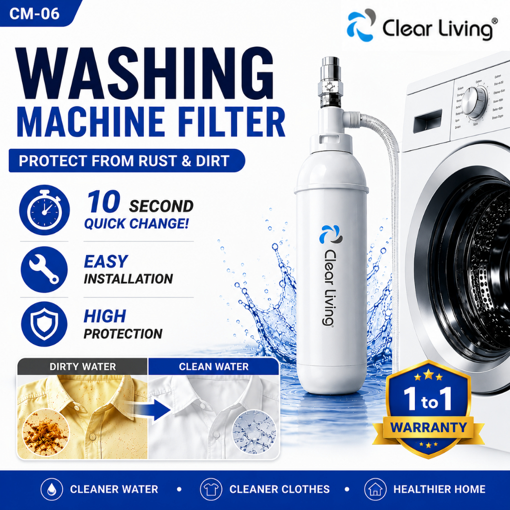 Clear Living CM-06 Washing Machine Water Filter | Rust, Dirt, Sediment Chlorine Removal | Easy Install | DIY