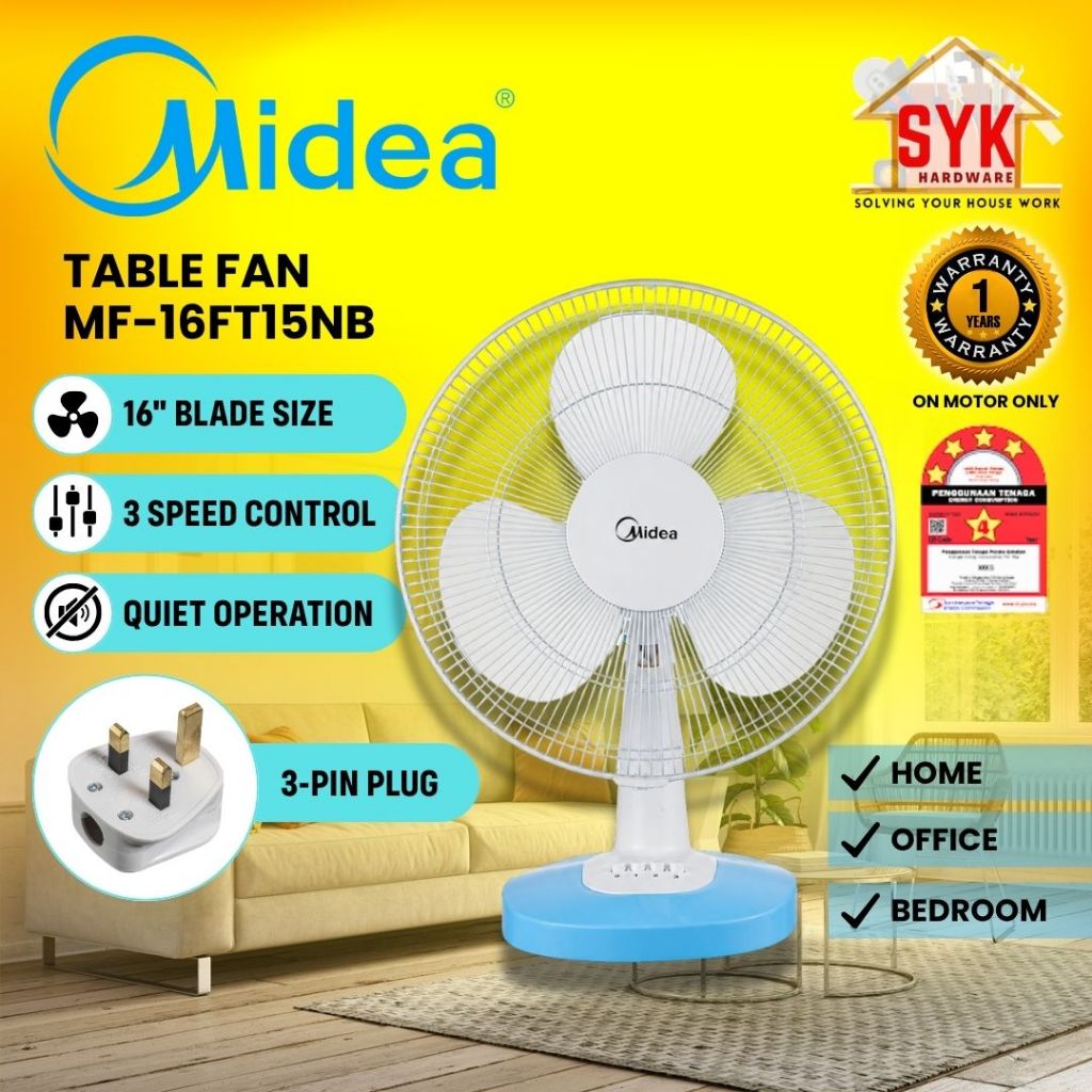 SYK Midea Table Fan 16 Inch MF-16FT15NB Portable Fan Table Fans Kipas Duduk Kipas Angin Meja Kipas Angin Murah