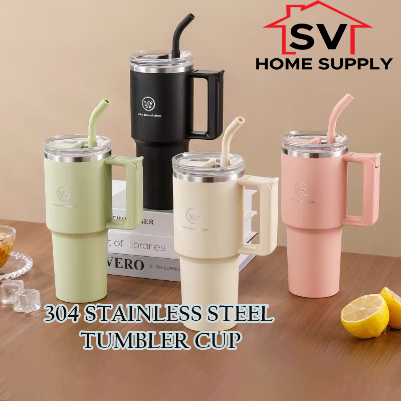 Tumbler Thermos Flask with Handle Straw Mouth Opening Drink 1200mL Stainless Steel 304 Keep Warm Cold Water Bottle