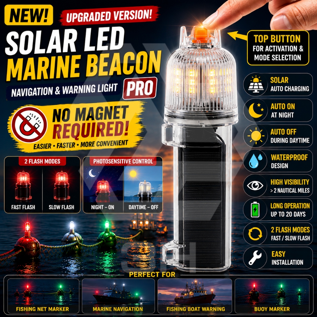 3H Lampu Solar LED Perikanan Kalis Air Kapal – Fishing Light Penanda Jaring & Navigasi Laut Flash