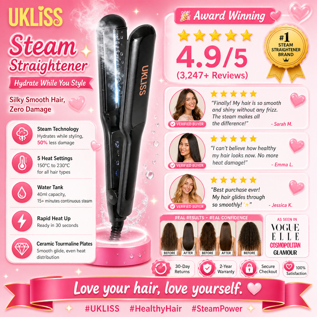 UKLiss Steam Infrared Hair Straightener Electric Ceramic Wide Plate Flat Iron Anti Frizz 50mm 11 Temperature Settings