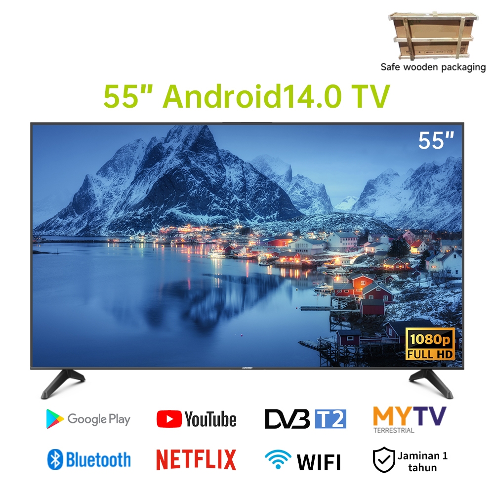 JEAANSP 50 55 inch Smart TV Android14.0 65 75 Inch 4K GoogleTV DVB-T2/MYTV Netflix/YouTube