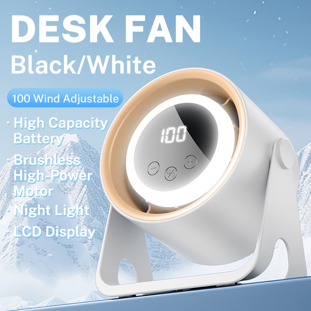 Desktop Fan,Clip Fan 100 Speed Adjustable Portable Kipas Mini Usb Fan Quiet Strong Wind Led Display Kipas Meja Boleh Cas