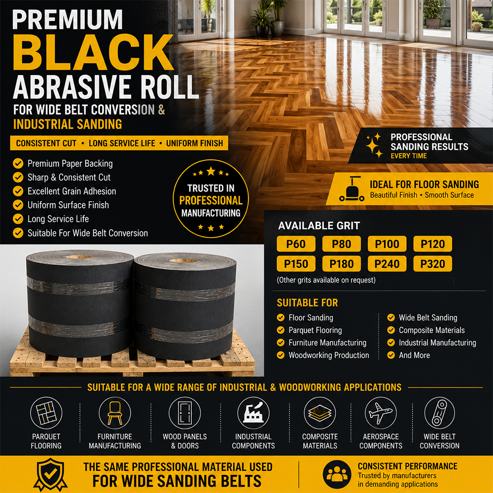 Black Sanding Roll Abrasive Paper P60-P320 Heavy Duty Tear Resistant for Aerospace Component Wood Floor Parquet Sanding image 2