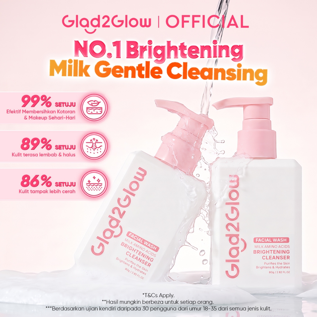 [Live Extra]Glad2Glow Milk Amino Acid Gentle Facial Cleanser Hydrating Oil Control Glowing Face Wash Pencuci Muka Clean