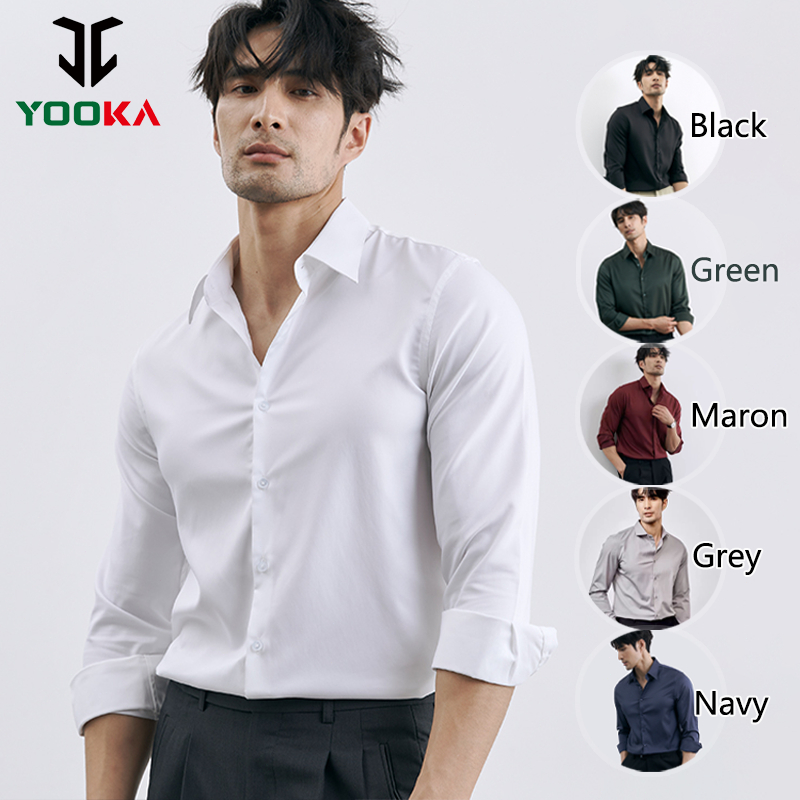 YOOKA Men's Long Sleeve Solid Color Button Slim Fit Suit Shirt