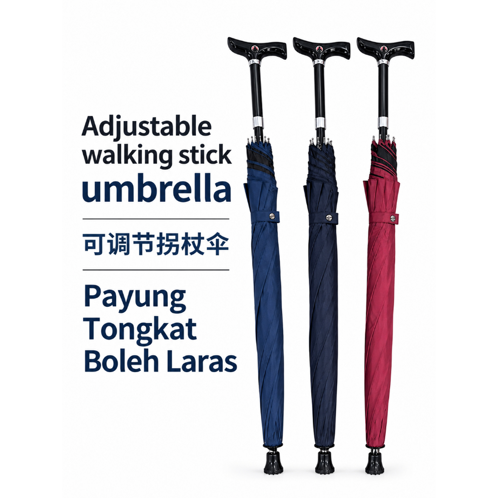 2 in 1 ADJUSTABLE Payung Tongkat Walking Stick Umbrella
