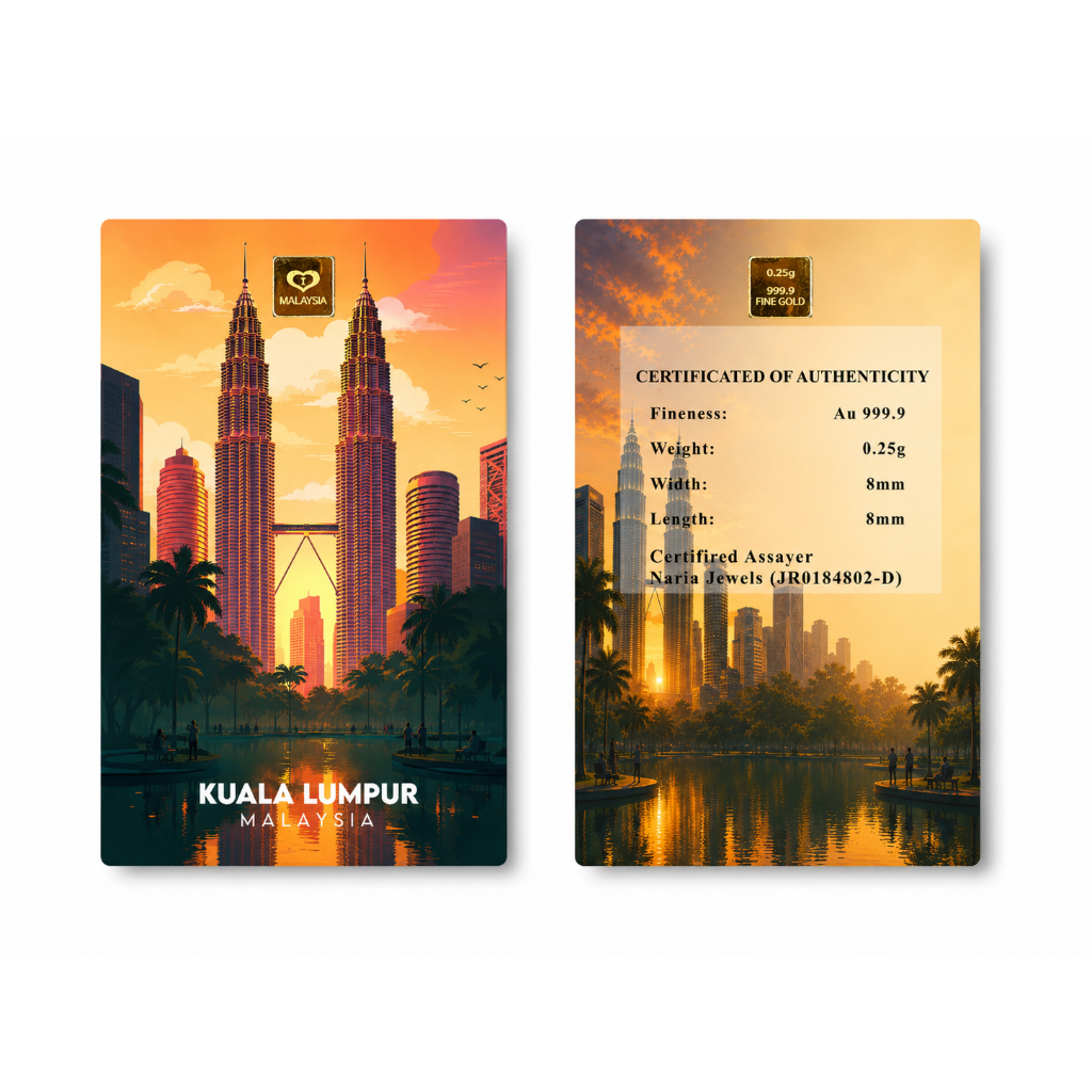 Naria 999.9/24K Gold Bar 0.25gm KLCC Malaysia Design Edisi 2026 Pelaburan Emas&hellip;