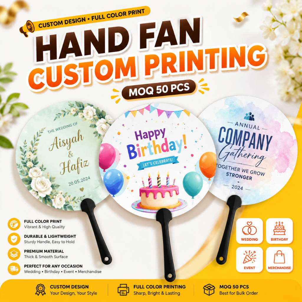 Hand Fan Custom Print | Kipas Tangan for Event | MOQ 50PCS | Wedding | Merchandise | Birthday Party | Concert
