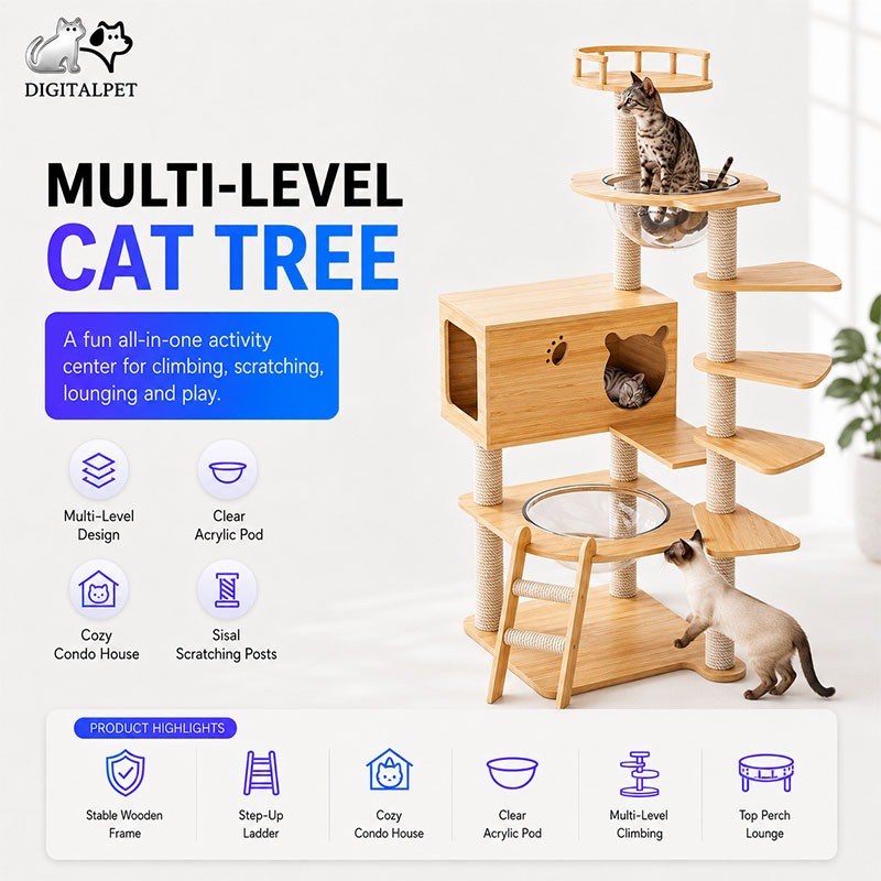 DIGITALPET cat climbing frame Sturdy and wobbly Cat Condo Premium Large Cat Tree Cat Tower Large Cat Tree 猫爬架 Cat toys