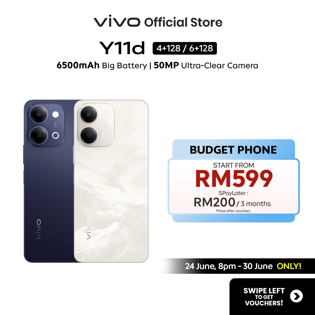 [New Arrival] vivo Y11d 8*GB(4+4) RAM + 128GB ROM & 12*GB(6+6) RAM + 128GB ROM 6500mAh SGS 5-Star Drop Resistance