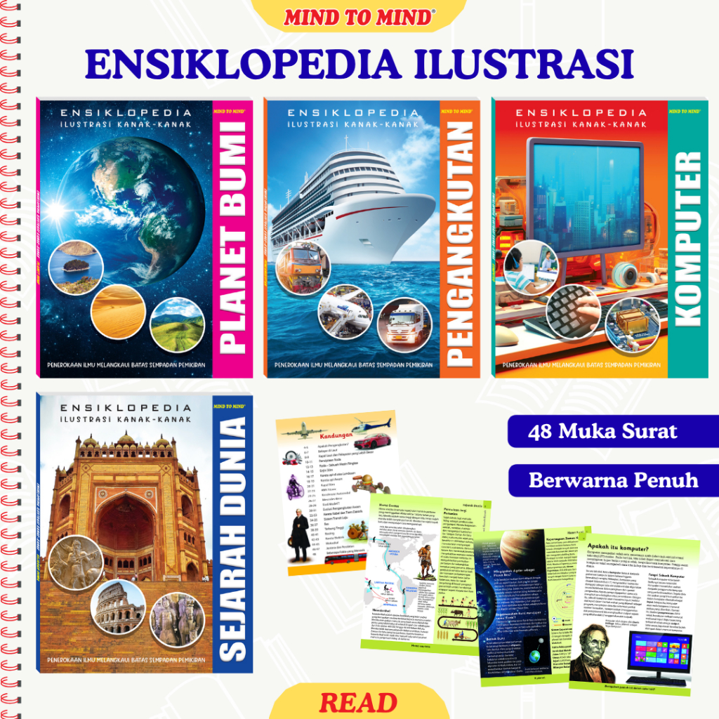Buku Bergambar ENSIKLOPEDIA ILUSTRASI KANAK-KANAK Planet Bumi | Pengangkutan | Komputer | Sejarah Dunia