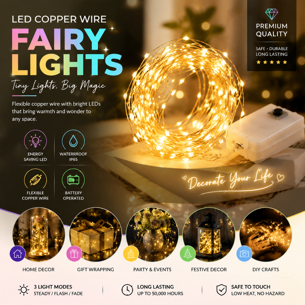 Lampu Dawai Tembaga 1M/2M/3M/5M LED Light Strip Fairy Light Gift String Light String 3Modes Light Lampu LED