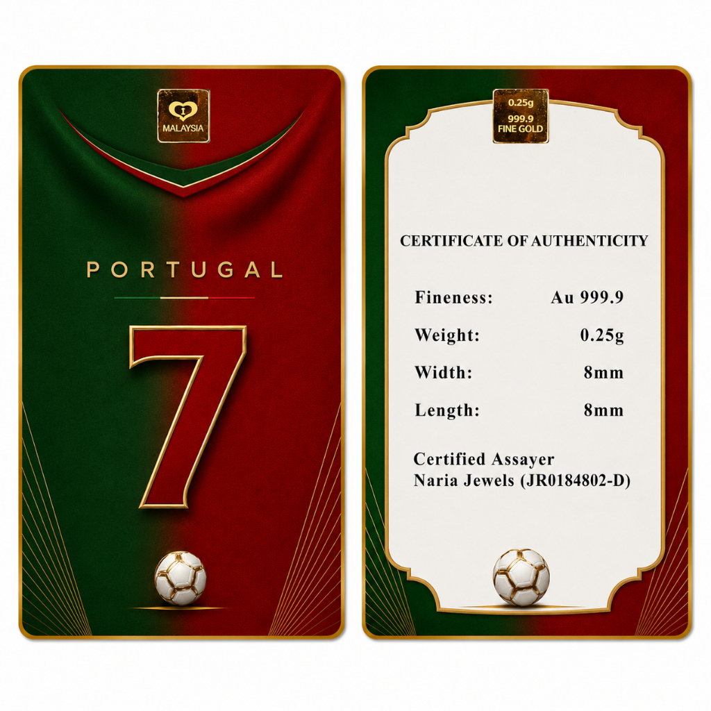 Naria 999.9/24K Gold Bar 0.25gm Portugal 10 Design Football Series Gold Investment&hellip;