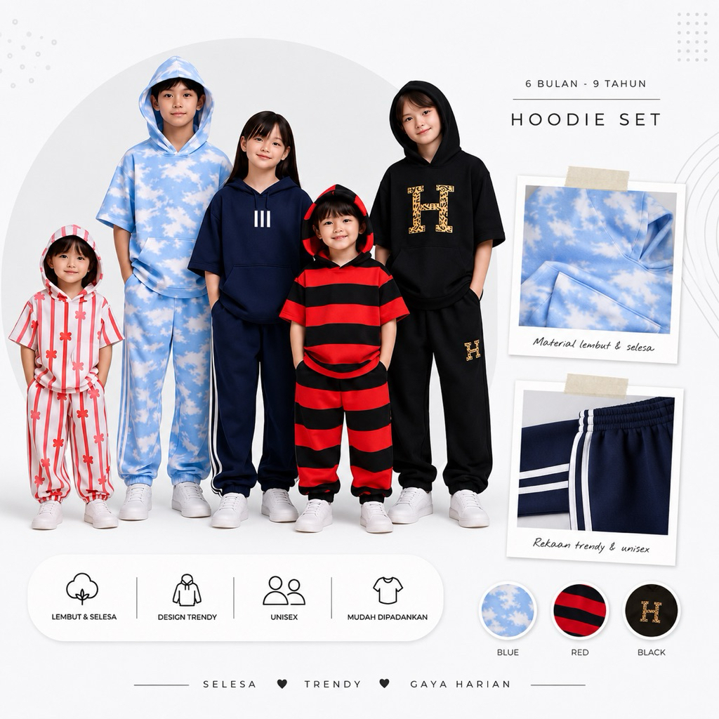 Baby Faybulous Trendy Hoodie Cotton Blend Polyester HipHop Baggy Oversize Streetwear Set Baju Jalan Kanak Budak Clothing