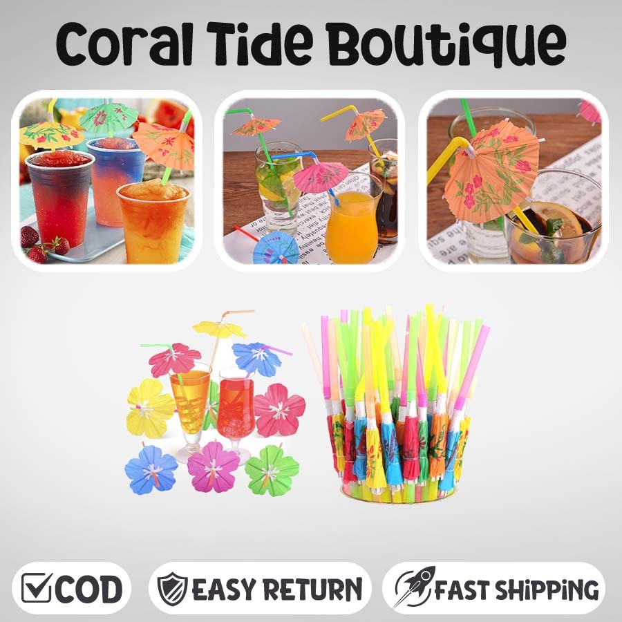 50Pcs Paper Umbrella Straws Tropical Drink Decor for Hawaiian Beach Cocktail Party Supplies