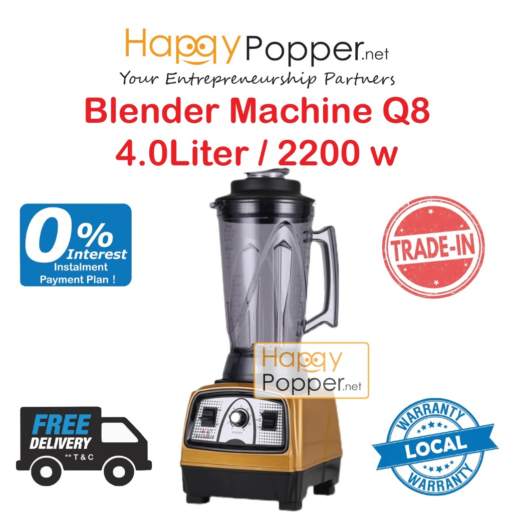 HAPPYPOPPER Blender Machine Q8 4.0Liter Mesin Pengisar Jus Smoothies Ice Blended 2200W 奶茶店专用4升冰沙机