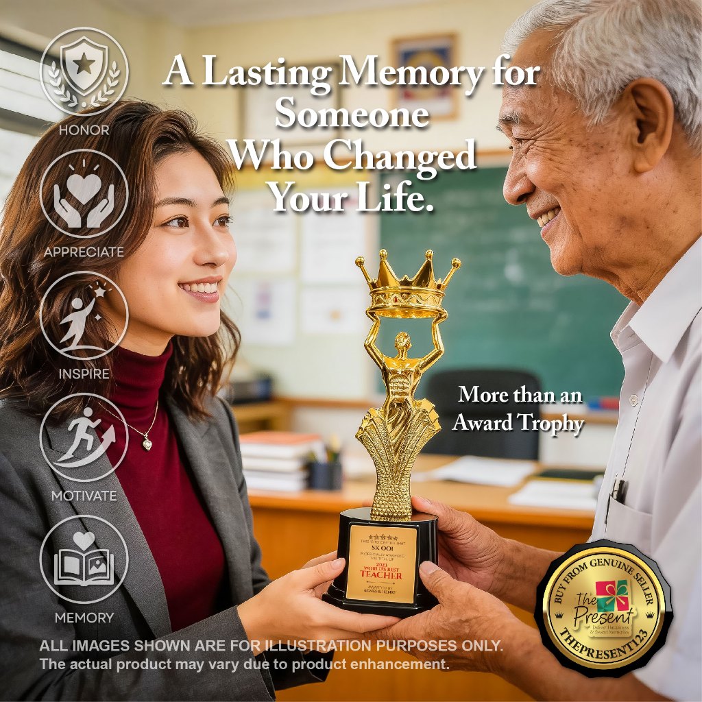 V2.0 Golden Man Award Trophy with Crown & Custom Name Gold-Color Aluminum Plate | A Priceless Gift