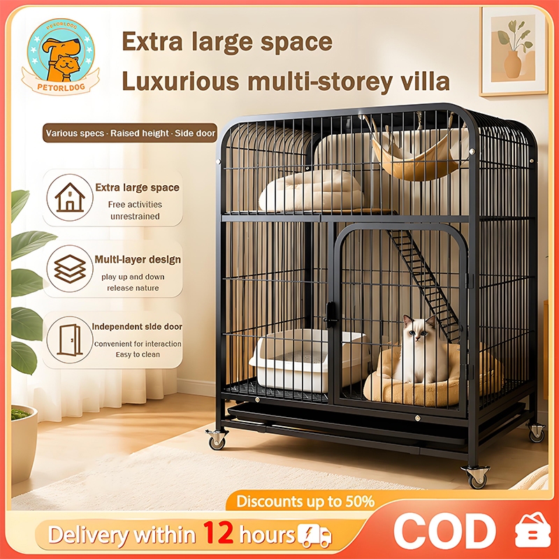 Petorldog Sangkar Kucing Besar Cat Cage Large sangkar kucing 4 layer Cat Cage 2/3/4 Level Cat Villa