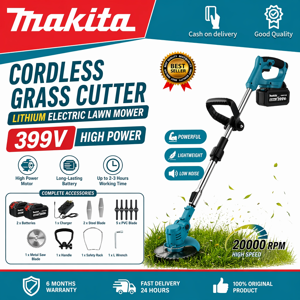 Makita Mesin Rumput Bateri Cordless Grass Cutter Mesin Potong Rumput Elektrik Trimmer Rumput Bateri