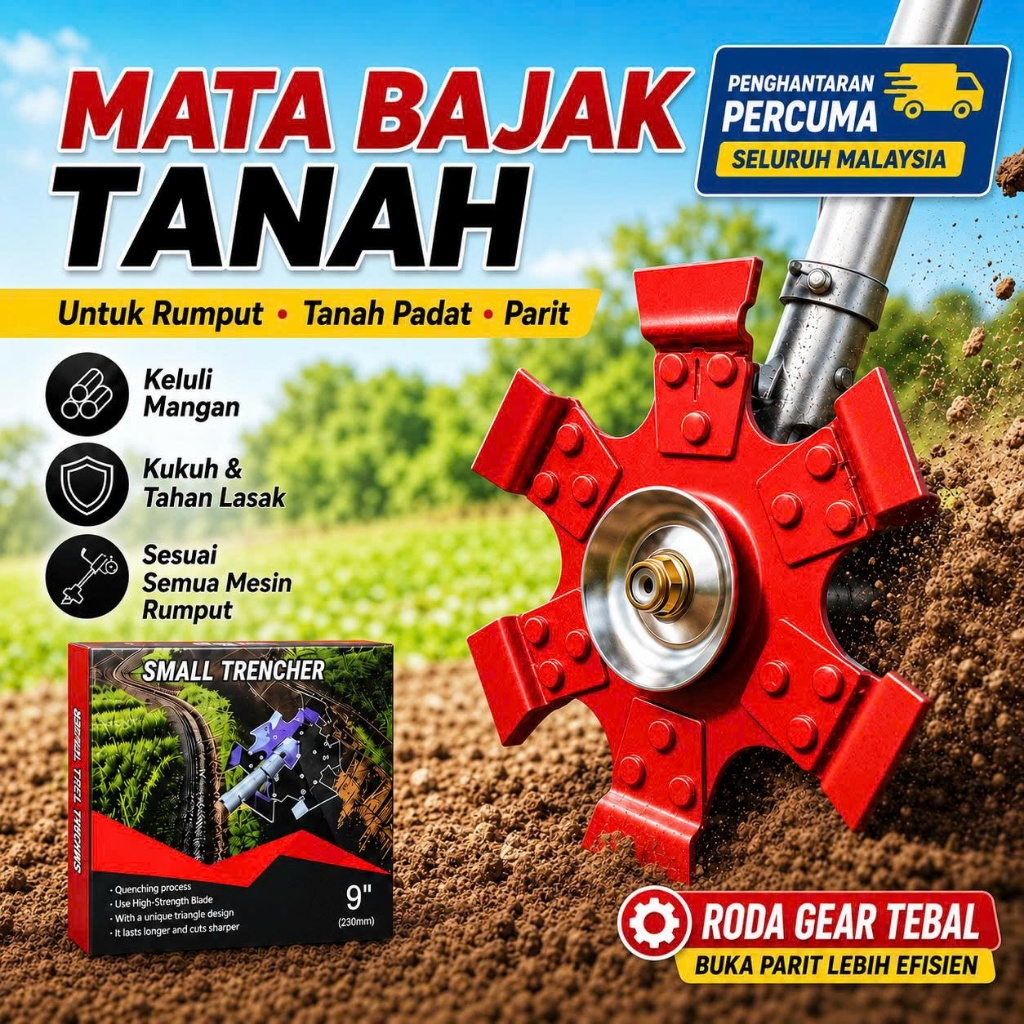 Mata Bajak Tanah & Potong Rumput Serbaguna – Buat Alur, Longgar Tanah, Tebas Rumput Liar Cepat Untuk Mesin Rumput