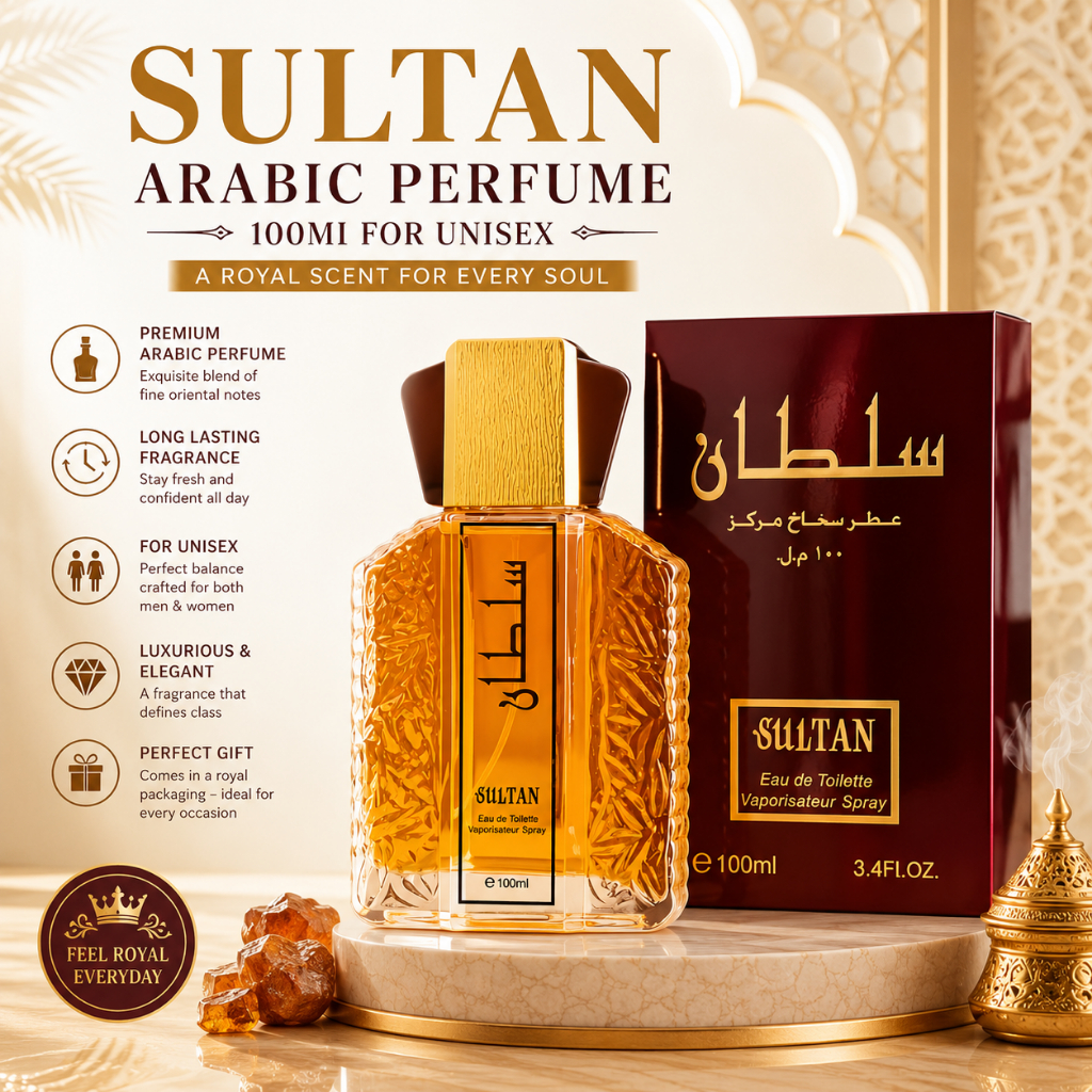Sultan Arabic Perfume 100ML Eau De Parfum EDP Unisex Long Lasting Luxury Oud Woody Amber Oriental Fragrance for Gift