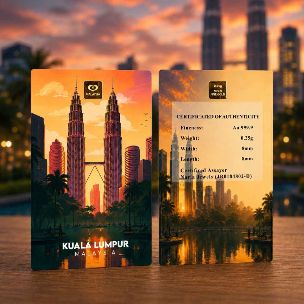 Naria 999.9/24K Gold Bar 0.25gm KLCC Malaysia Design Edisi 2026 Pelaburan Emas&hellip;