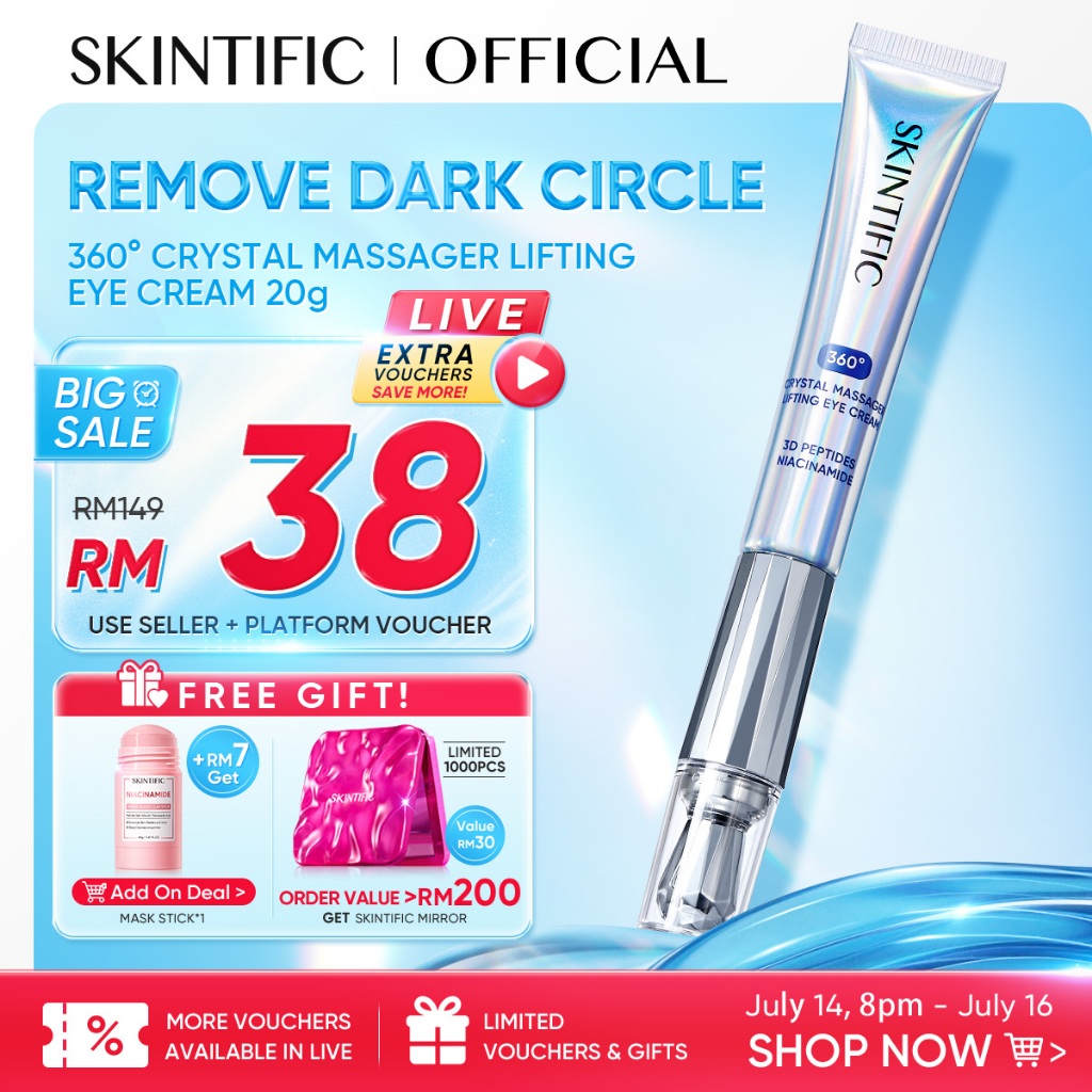 SKINTIFIC 360° Crystal Massager Lifting Eye Cream 3D Peptides Niacinamide Brightens Dark Circles Anti-Aging Eye Serum
