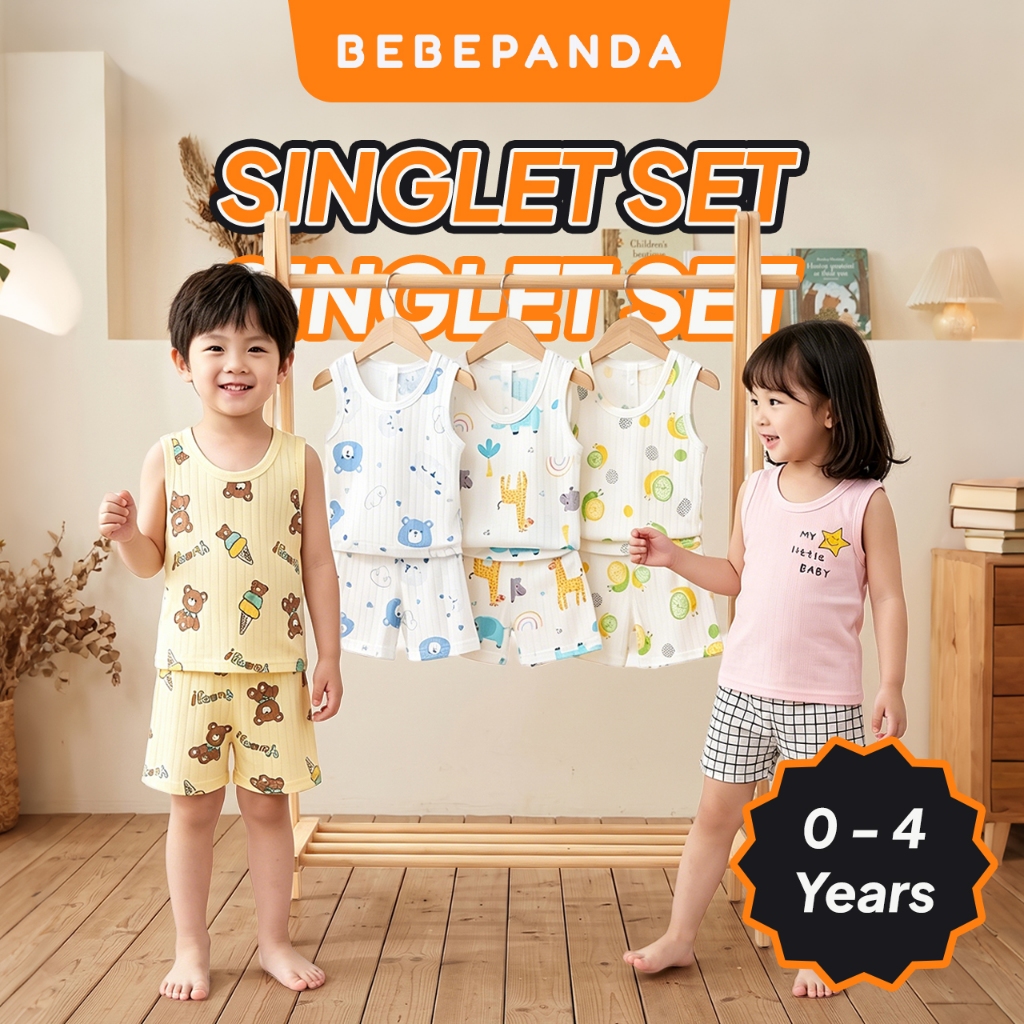 Budak Baju Tanpa Lengan Set 0-4 Years Lelaki Perempuan Boy Girl Singlet Shorts Set Unisex Cute Cloth