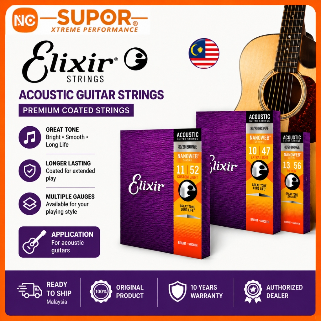 【COD】Elixir Strings, Acoustic Guitar Strings,Elixir Nanoweb Senar Gitar Akustik String Anti Karat Tahan Lama Tone Sedap