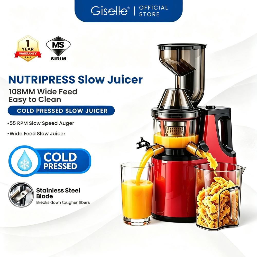 Giselle Nutripress Cold Press Slow Juicer Big Mouth Juicer | High Power & Nutrition Retention | KEA0359 Mesin Jus